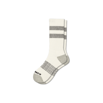 Shop Bombas Vintage Stripe Calf Sock In White Grey