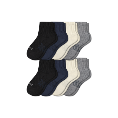 Bombas Hybrid Ribbed Quarter Sock 8-pack In Black Soft White Mix