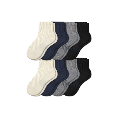 Bombas Hybrid Ribbed Quarter Sock 8-pack In Black Soft White Mix