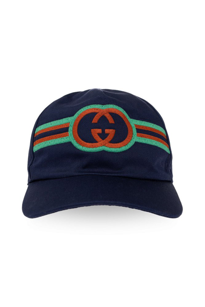 Shop Gucci Kids Logo Embroidered Baseball Cap In Blue