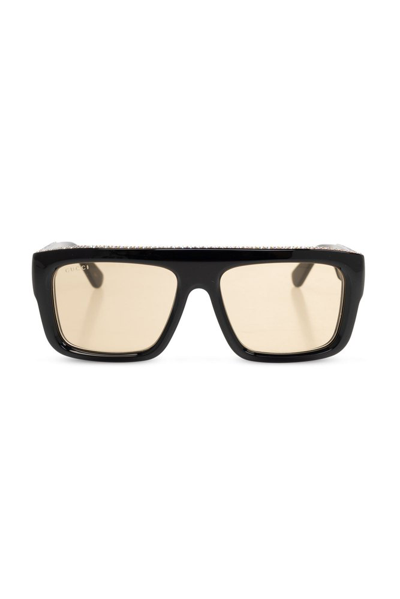 Shop Gucci Eyewear Embellished Square Frame Sunglasses In Black