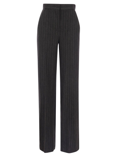 Shop Max Mara Pinstriped Jersey Trousers In Grey