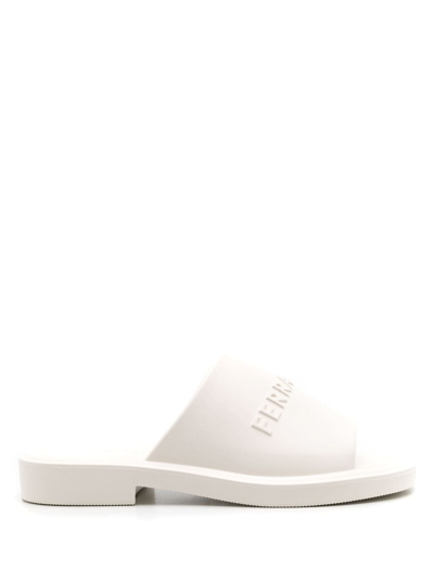 Shop Ferragamo Embossed-logo Sandals In White