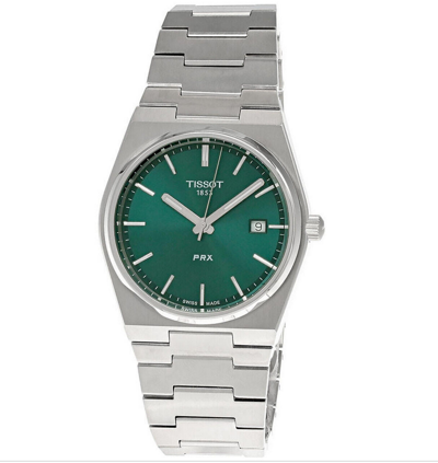 Pre-owned Tissot Prx Quartz Stainless Steel Bracelet Green Dial Men's Watch T1374101109100