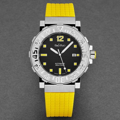 Pre-owned Paul Picot Mens 'c-type' Black Dial Yellow Strap Automatic Watch P4118.sngn.3012