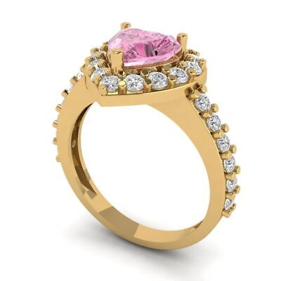 Pre-owned Pucci 2.25 Ct Heart Halo Pink Cz Classic Bridal Statement Ring Real 14k Yellow Gold
