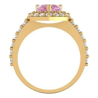 Pre-owned Pucci 2.25 Ct Heart Halo Pink Cz Classic Bridal Statement Ring Real 14k Yellow Gold