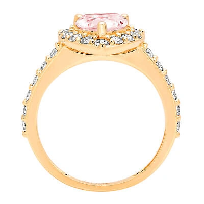 Pre-owned Pucci 2.25 Ct Heart Halo Pink Cz Classic Bridal Statement Ring Real 14k Yellow Gold