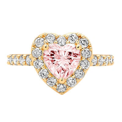 Pre-owned Pucci 2.25 Ct Heart Halo Pink Cz Classic Bridal Statement Ring Real 14k Yellow Gold