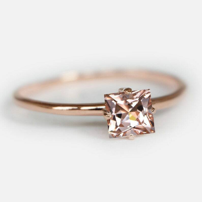 Pre-owned Handmade Square Morganite Ring, Morganite Engagement Ring, Morganite Rings For Women, 14k In Pink