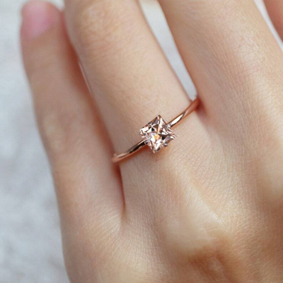Pre-owned Handmade Square Morganite Ring, Morganite Engagement Ring, Morganite Rings For Women, 14k In Pink