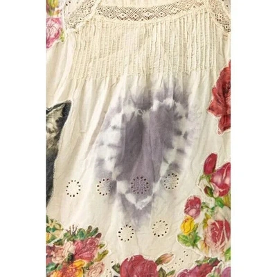 Pre-owned Magnolia Pearl Pink Appliqué Clementine Tank Top 275 Floral White