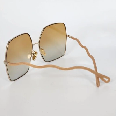 Pre-owned Chloé ?chloe Ch0054s Square Oversized 004 Gold/ Pink Orange Gradient Sunglasses