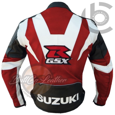 Pre-owned Seven Best Design Suzuki Gsx Red Leather Motorcycle Racing Motorbike Biker Jacket Coat In Red Black White