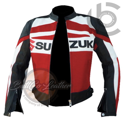 Pre-owned Seven Best Design Suzuki Gsx Red Leather Motorcycle Racing Motorbike Biker Jacket Coat In Red Black White