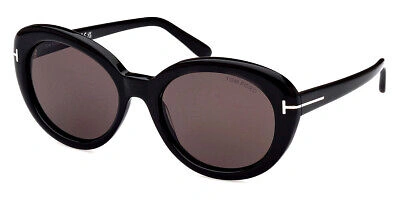 Pre-owned Tom Ford Ft1009 Lily-02 Sunglasses Shiny Black/t Logo Smoke 55mm In Gray