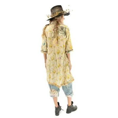 Pre-owned Magnolia Pearl European Cotton Floral Print Sipsey Smock Dress 834 Bee Charmer In Yellow