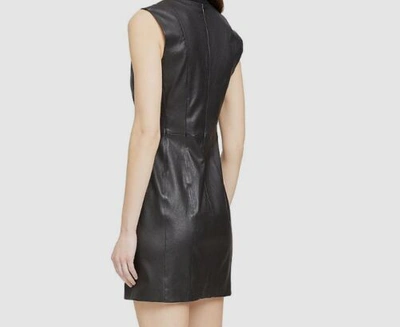 Pre-owned Theory $795  Women's Black Wool Leather Mixed Media Sleeveless Mini Dress Size 10