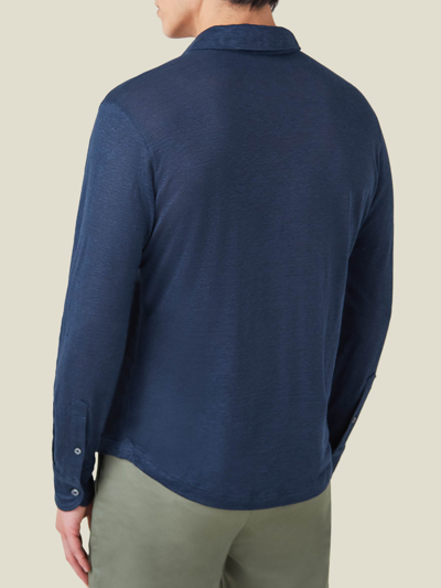 Shop Luca Faloni Navy Blue Positano Linen Jersey Polo Shirt In Dark Blue