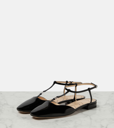 Gucci Marmont Patent Leather Ballerina Flats In Black
