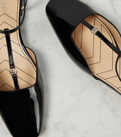 Gucci Marmont Patent Leather Ballerina Flats In Black