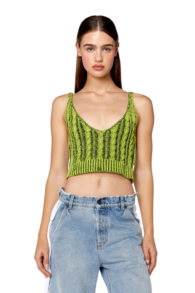 Shop Diesel Crop Top In Cable-knit Chenille In Green