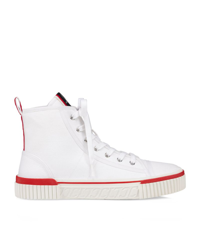 Shop Christian Louboutin Pedro Cotton High-top Sneakers In White
