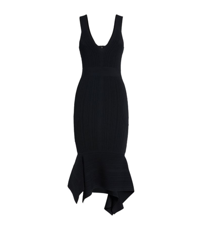 Shop Herve Leger Ribbed Fishtail Midi Dress In Black