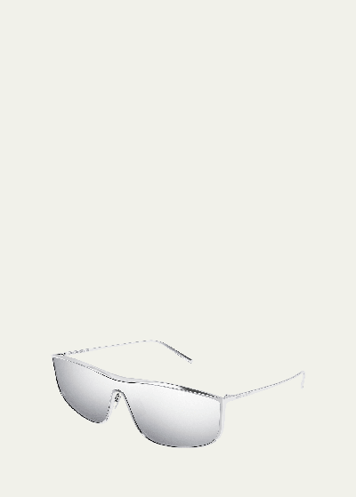 Shop Saint Laurent Luna Mirrored Zinc Alloy Shield Sunglasses In Silver