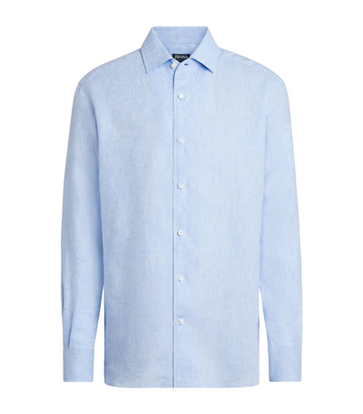 Shop Zegna Linen Long-sleeved Shirt In Blue
