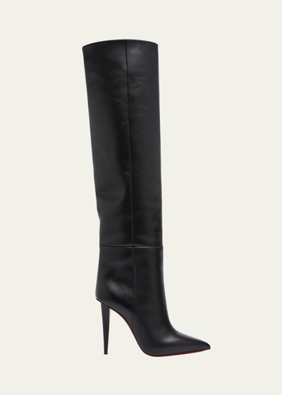 Shop Christian Louboutin Astrilarge Botta Red Sole Two-tone Leather Knee-high Boots In Black