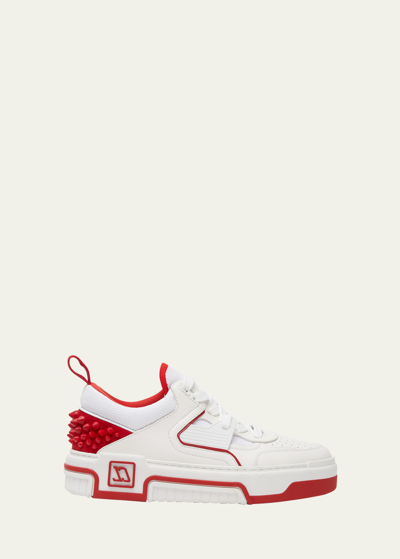 Shop Christian Louboutin Astroloubi Donna Red Sole Leather Low-top Sneakers In White/loubi