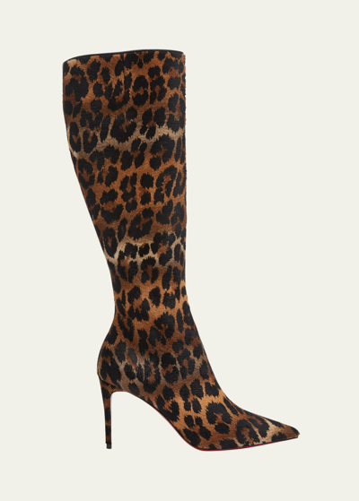 Shop Christian Louboutin Kate Red Sole Leopard Stiletto Boots In Brownblack