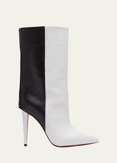 Shop Christian Louboutin Astrilarge Red Sole Two-tone Leather Booties In Bianco/black