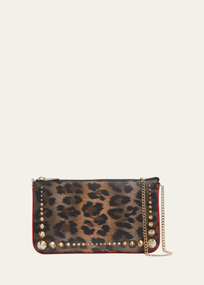 Shop Christian Louboutin Loubila Leopard-print Pouch Chain Shoulder Bag In Brown/gold