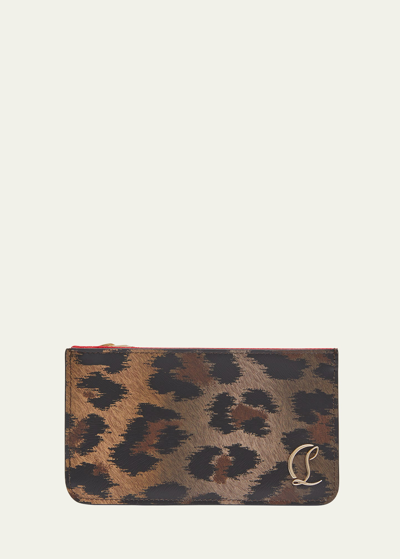 Shop Christian Louboutin Loubi54 Leopard-print Zip Card Holder In 3221 Brown