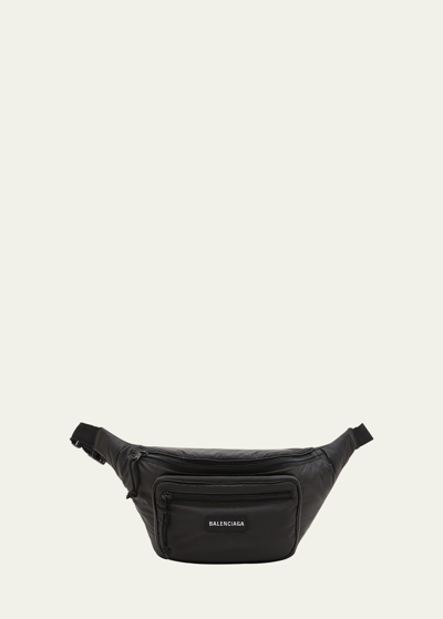 Shop Balenciaga Men's Explorer Nylon Belt Bag In Black