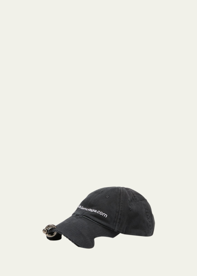 Shop Balenciaga Men's Bal. Com Piercing Baseball Cap In Washed Black/whit