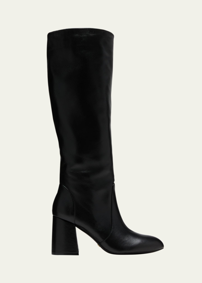 Shop Stuart Weitzman Flareblock Leather Knee Boots In Black