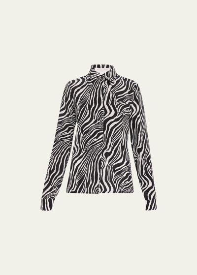 Shop Michael Kors Hansen Zebra-print Button-front Silk Shirt In Blackoptw
