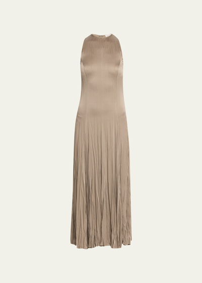 Shop Michael Kors Pleated Maxi Dress In Taupe