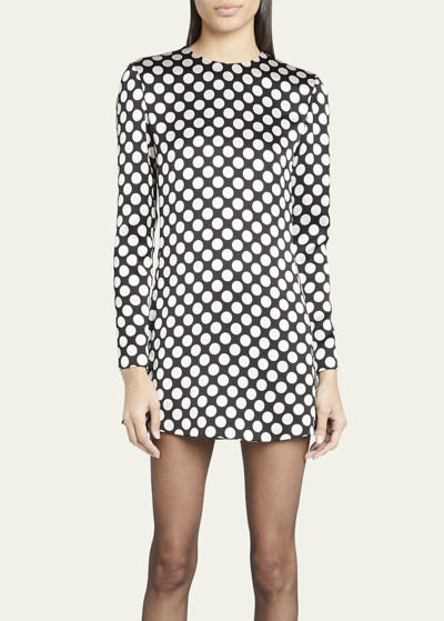Shop Saint Laurent Polka-dot Mini Dress In Blackwht