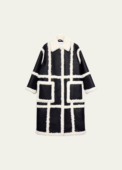 Shop Stand Studio Patrice Long Faux Shearling Coat In Blackoff White