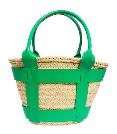 Shop Demellier Raffia Santorini Tote Bag In Green
