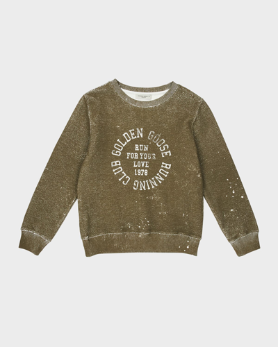 Shop Golden Goose Boy's Journey Running Club Logo-print Sweatshirt In Ivy Green 35548
