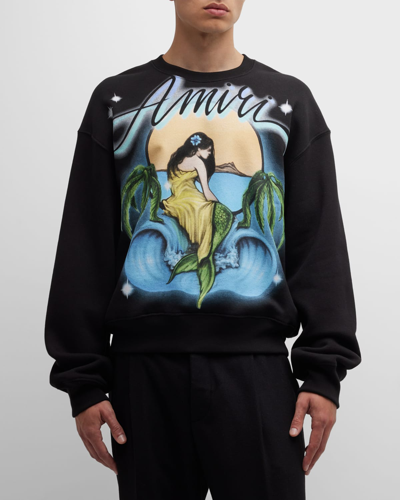 Shop Amiri Men's Airbrushed Mermaid Sweatshirt In Black