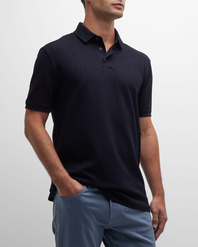 Shop Emporio Armani Men's Zigzag Cotton Polo Shirt In Solid Blue Navy