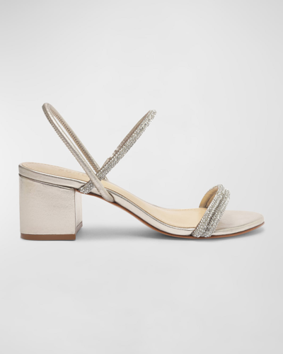 Shop Schutz Whiteley Block-heel Crystal Leather Sandals In Cristal/latao