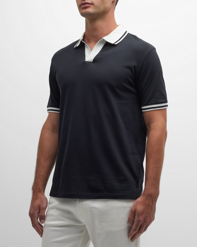 Shop Emporio Armani Men's Tipped Polo Shirt In Solid Black