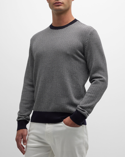 Shop Emporio Armani Men's Bicolor Knit Crewneck Sweater In Solid Blue Navy